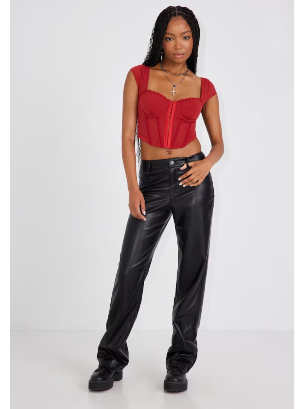 Garage Black Faux Leather Straight-Leg Pants